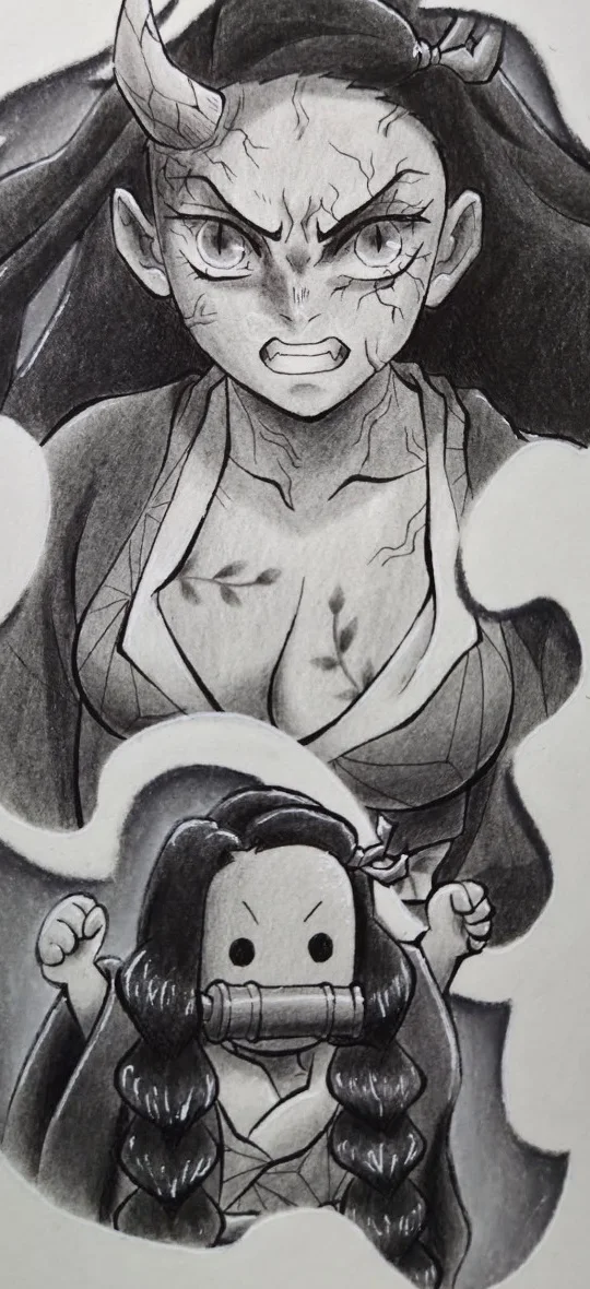 Nezuko dibujada a lápiz por Juan